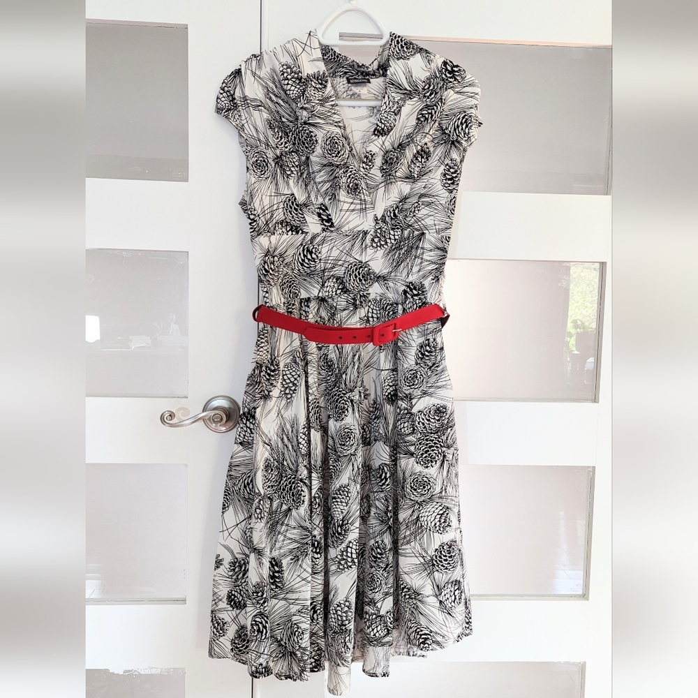 Vintage style pinecone dress, A-line surplice holiday party dress